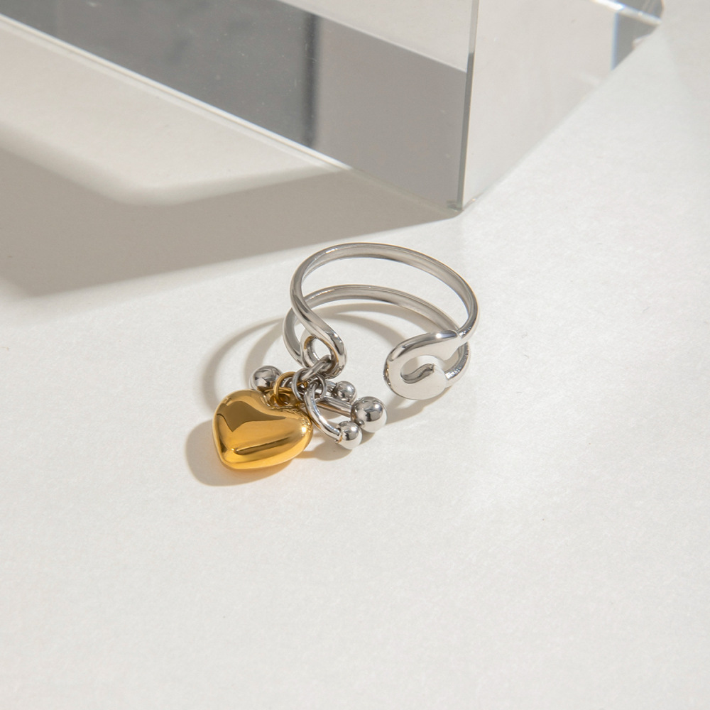 1 Piece Romantic Series Heart Pendant Stainless Steel Waterproof Gold And Silver Color Women's Single Rings Picture4