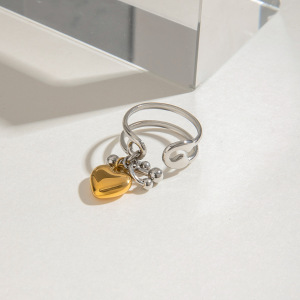 1 Piece Romantic Series Heart Pendant Stainless Steel Waterproof Gold And Silver Color Women's Single Rings h5 Picture4