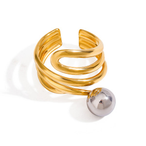 1 Stück Vogue Series Wave Line Damenring Aus Massivem Edelstahl, Wasserdicht, Gold- Und Silberfarben h5 Bild4
