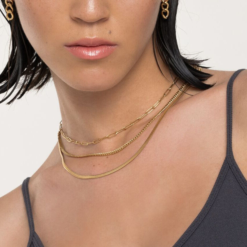 1 Piece Modern Series Daily Line Stainless Steel Waterproof Gold Color Chic Women's Layered Necklaces h5Picture2