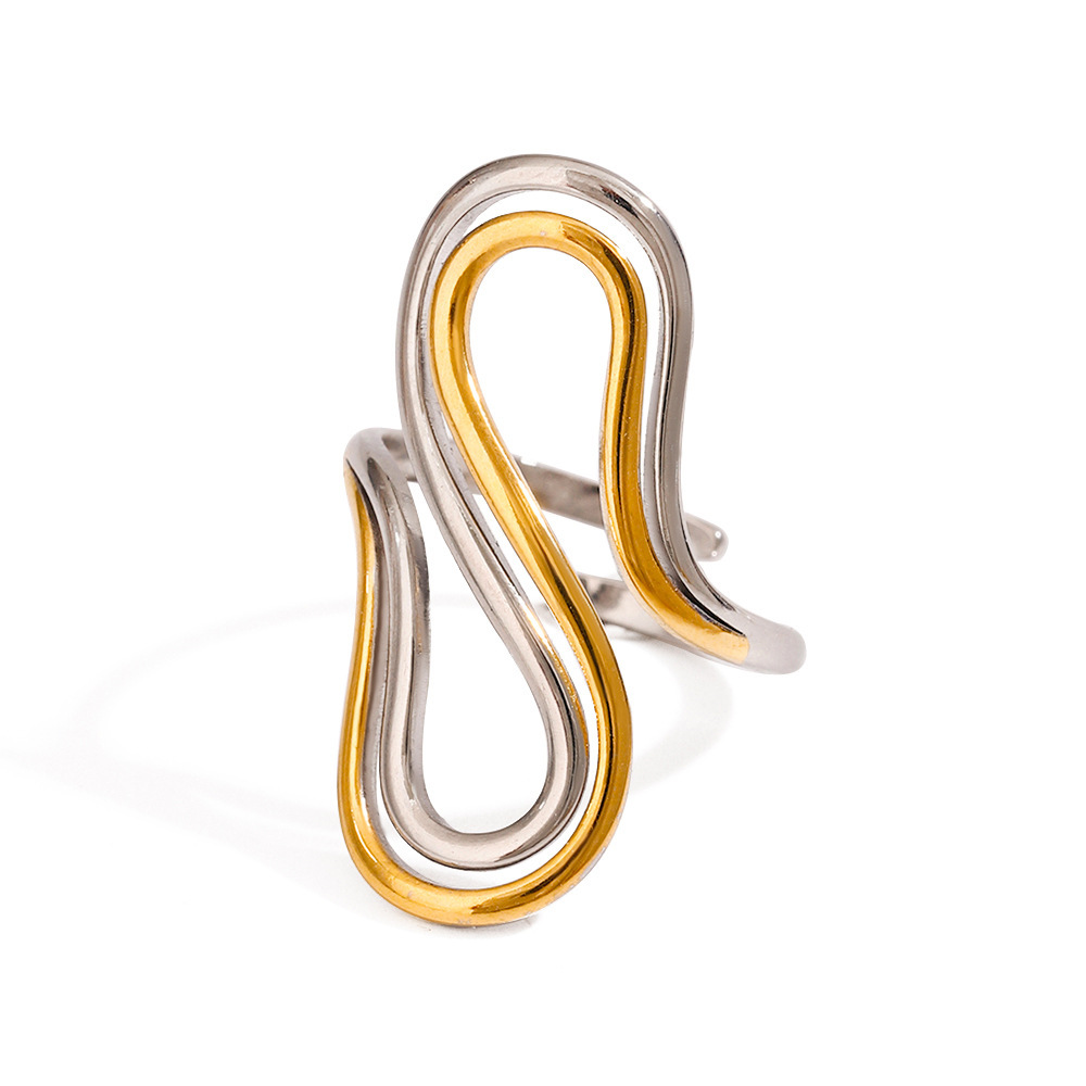 1 Stück Modern Series Chic Line Edelstahl Wasserdicht Gold Und Silber Farbe Damen Verstellbarer Ring Bild5