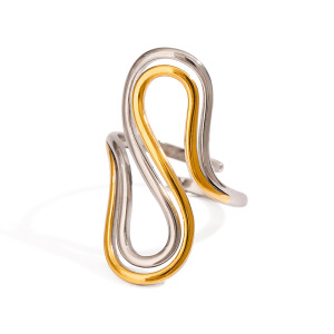 1 Stück Modern Series Chic Line Edelstahl Wasserdicht Gold Und Silber Farbe Damen Verstellbarer Ring h5 Bild5