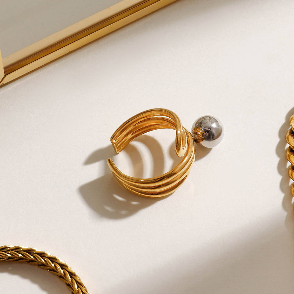 1 Stück Vogue Series Wave Line Damenring Aus Massivem Edelstahl, Wasserdicht, Gold- Und Silberfarben Bild8