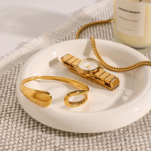 1 Piece Minimalist Series Classic Irregular Annular Stainless Steel Waterproof Gold Color Women's Bangles h5 Picture3