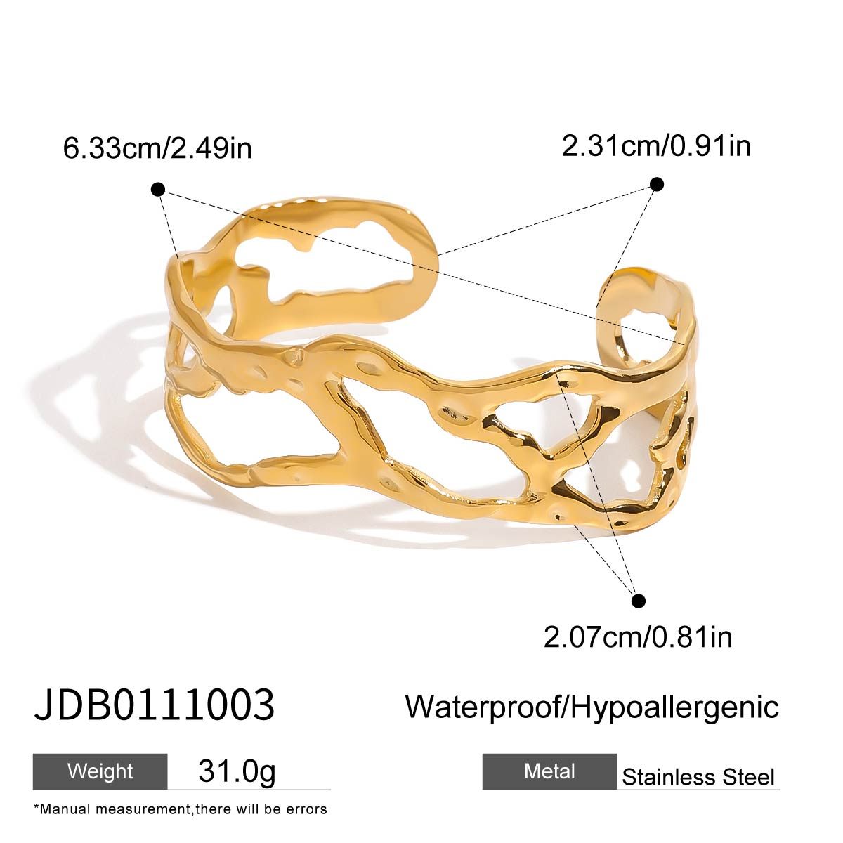 1 pezzo serie classica  braccialetti da donna in acciaio inossidabile placcato oro irregolare 
