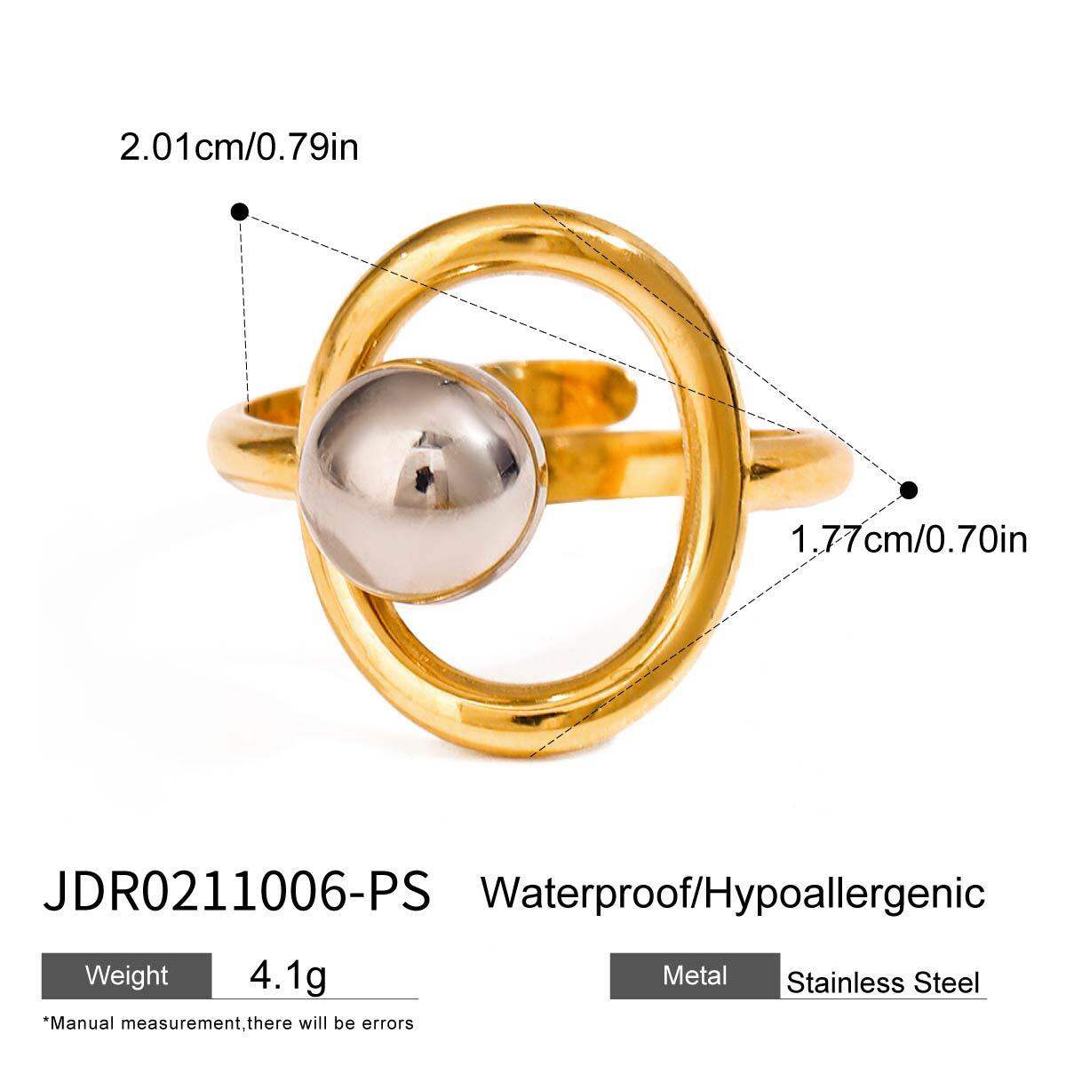 1 Stück Klassischer, unregelmäßiger, runder Damenring aus Edelstahl, wasserdicht, goldfarben, verstellbar h5 