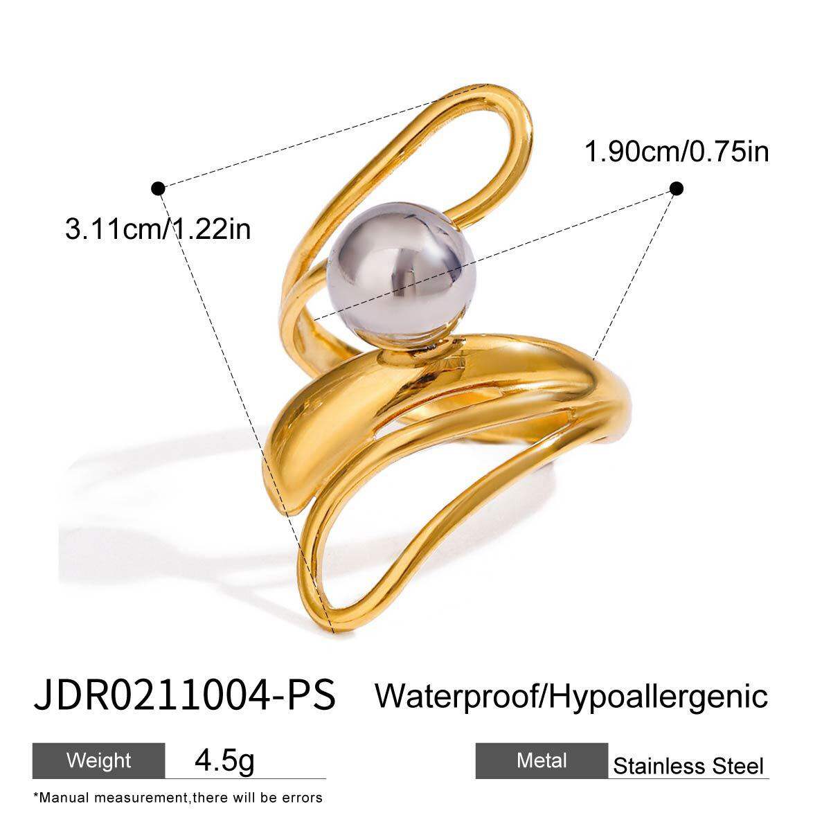 1 pezzo, anelli singoli da donna in acciaio inossidabile, impermeabili, alla moda, irregolari, color oro, serie moderna h5 