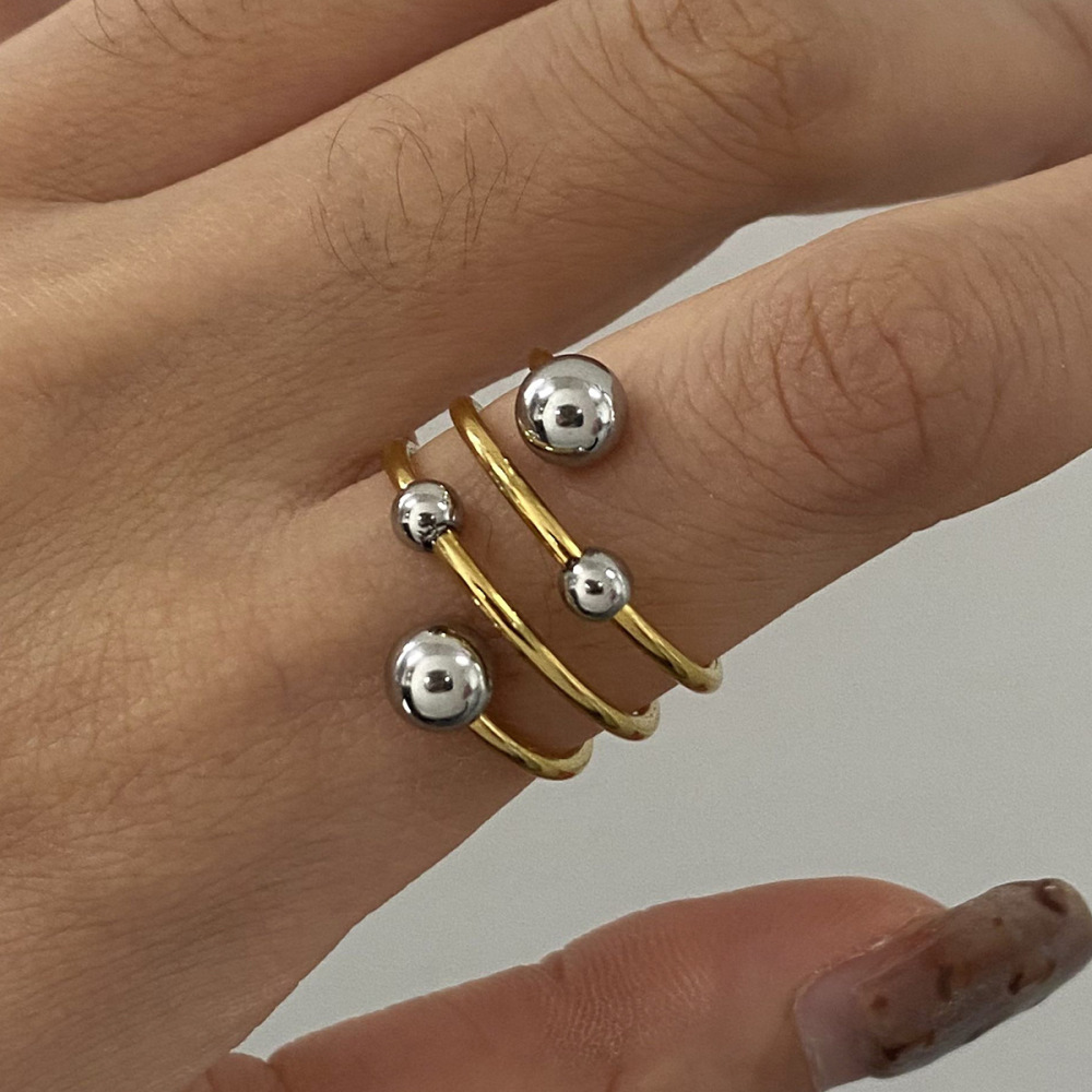 1 Stück Simple Series Persönlichkeit Asymmetrische Kugellinie Edelstahl Wasserdicht Goldfarben Damen Einzelring Bild6