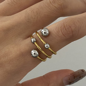 1 Stück Simple Series Persönlichkeit Asymmetrische Kugellinie Edelstahl Wasserdicht Goldfarben Damen Einzelring h5 Bild6