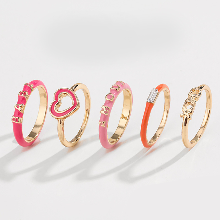 1 Set Vogue Series Polychrome Exquisite Heart Drop Oil Alloy Lightweight Women's Ring Sets h5Picture6