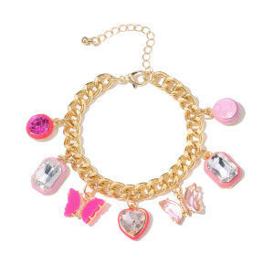 1 Piece Dazzling Style Chic Pink Heart & Butterfly Shape Gold Color Alloy Women's Charm Bracelets h5 Picture3