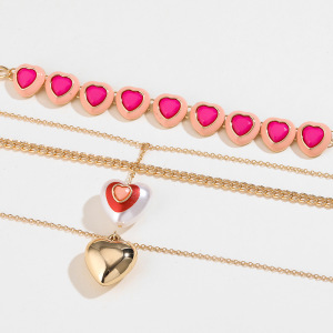 1 Piece Romantic Series Gorgeous Love Heart Polychrome Drop Oil Gold Color Alloy Women's Layered Necklaces h5 Picture3