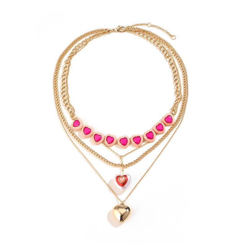 1 Piece Romantic Series Gorgeous Love Heart Polychrome Drop Oil Gold Color Alloy Women's Layered Necklaces Picture4
