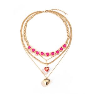1 Piece Romantic Series Gorgeous Love Heart Polychrome Drop Oil Gold Color Alloy Women's Layered Necklaces h5 Picture4