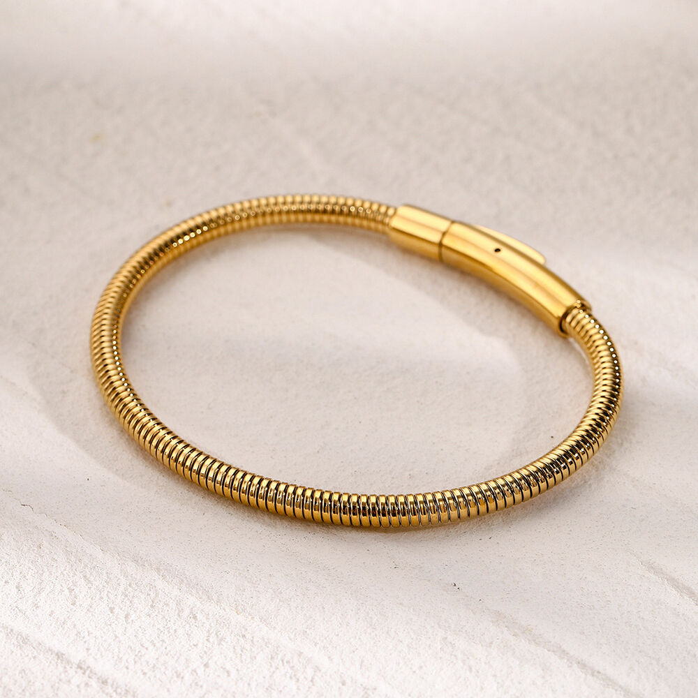gold stainless steel simple bracelet cold style unique design gold round snake bone chain bracelet