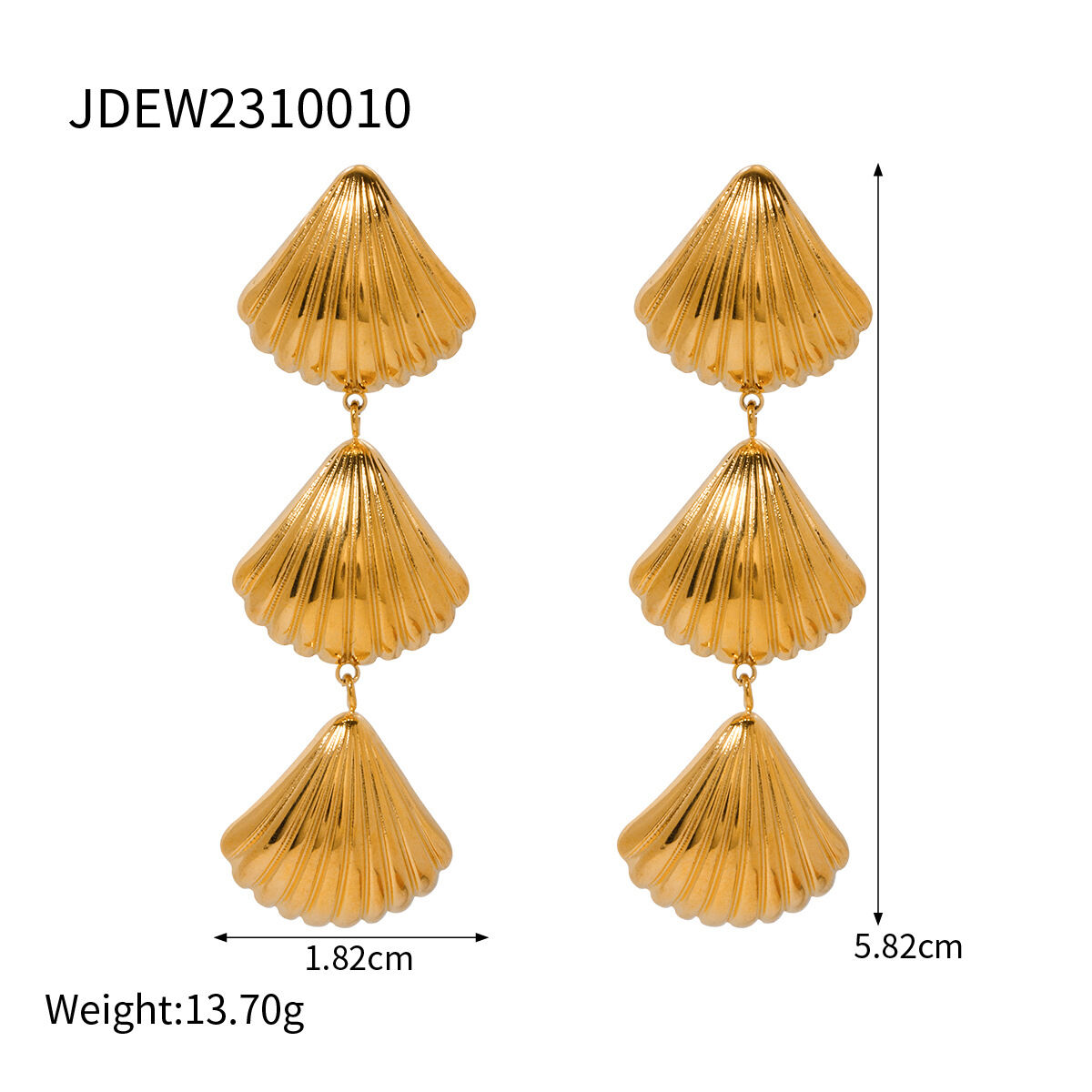 tendenza moda semplice e versatile da donna in acciaio inossidabile dorato con 3 conchiglie orecchini pendenti di alta qualità h5 Immagine2