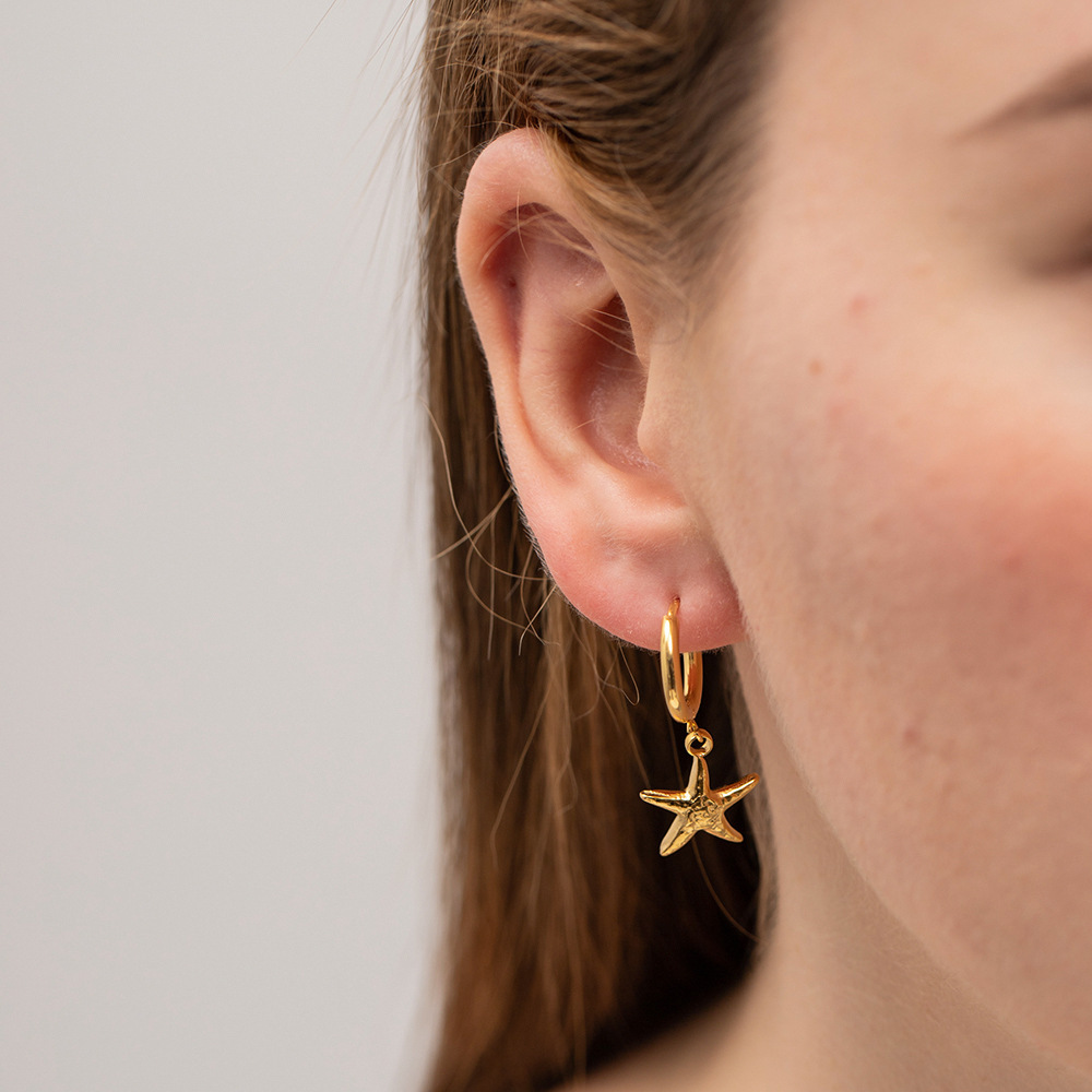 French Retro  Style  Gold Stainless Steel Starfish Pendant Earrings Fashionable Women's Versatile Titanium Steel Non-Fading Earrings Picture3