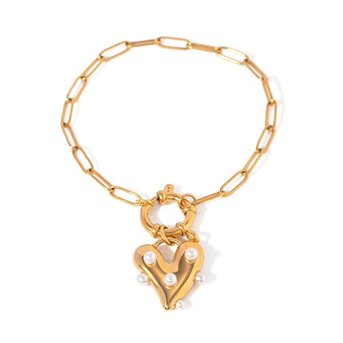 europeo e americano transfrontaliero  stile personalità tendenza 18k oro acciaio inossidabile amore appiccicoso perla ciondolo braccialetto gioielli all'ingrosso donne h5 