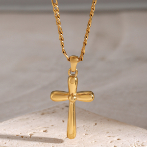   Gold Stainless Steel Cross Necklace Niche High-End Simple Cross Titanium Steel Necklace h5 Picture5