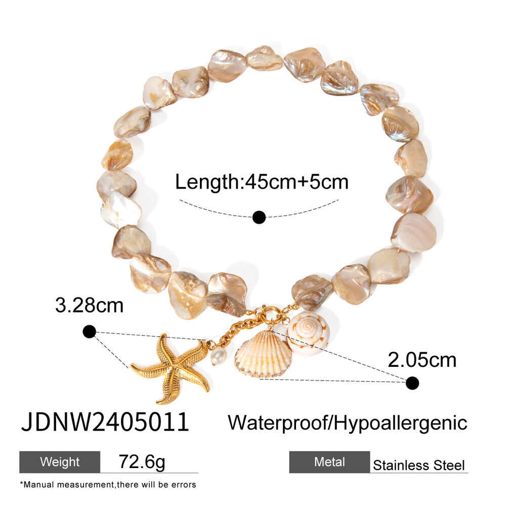 internet new fashion necklace gold stainless steel whole string shell string starfish pearl pendant necklace