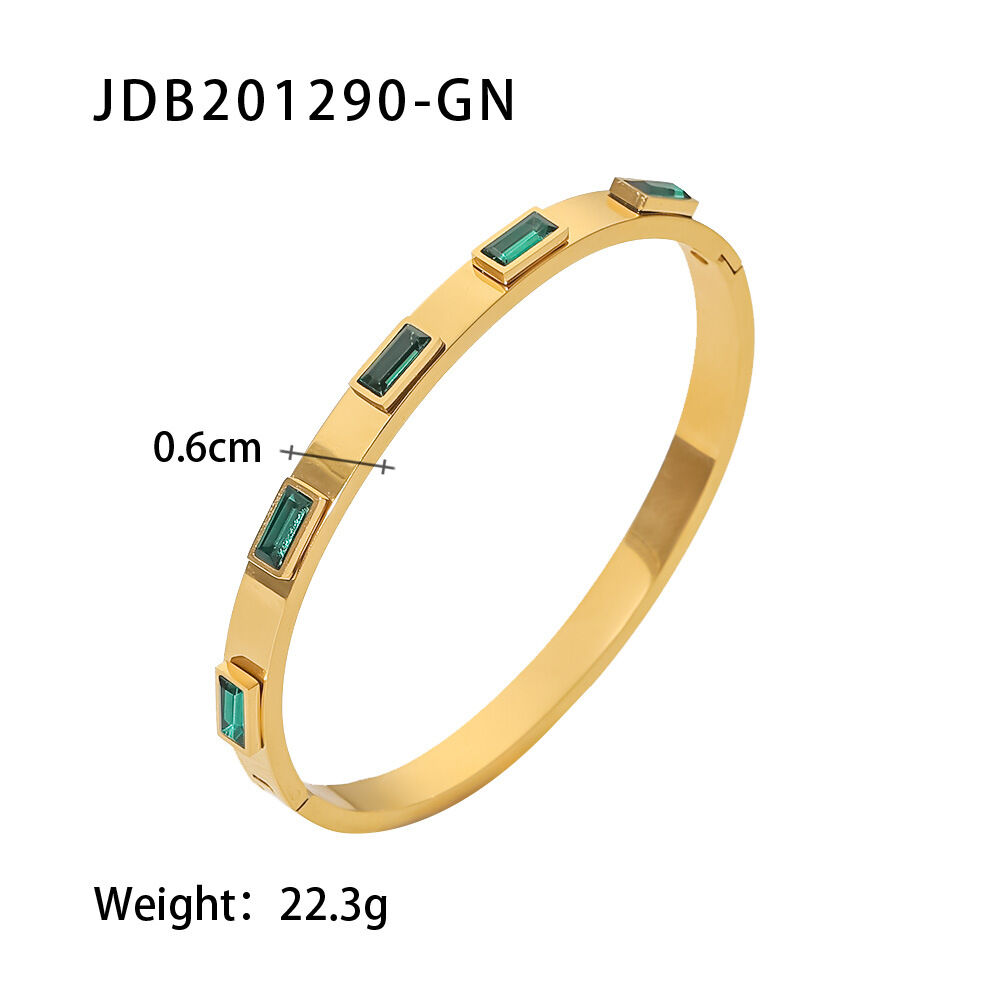 1 Stück schlichter, geometrischer Retro-Stil, Edelstahl, 18 Karat vergoldet, mit Zirkonia-Inlay, offene Armreifen für Damen