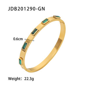 1 Stück schlichter, geometrischer Retro-Stil, Edelstahl, 18 Karat vergoldet, mit Zirkonia-Inlay, offene Armreifen für Damen h5