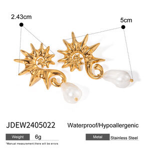 cross-border style gold stainless steel seahorse thread-shaped hanging special-shaped pearl earrings earrings jewelry h5