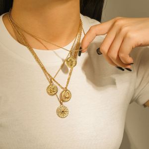 1 Piece Simple Retro Style Heart Square Oval Shape Stainless Steeel  Gold Plated Women's Pendant Necklaces h5 Picture4