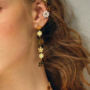 Gold Stainless Steel Small Daisy Long Asymmetrical Earrings  Light Luxury Daisy Tassel Dangle Earrings h5 Picture3