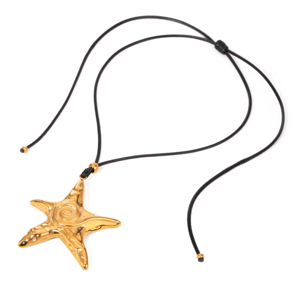  Cross-Border  Style Women's  Gold Stainless Steel Oversized Retro Threaded Starfish Pendant Necklace Jewelry  Picture4