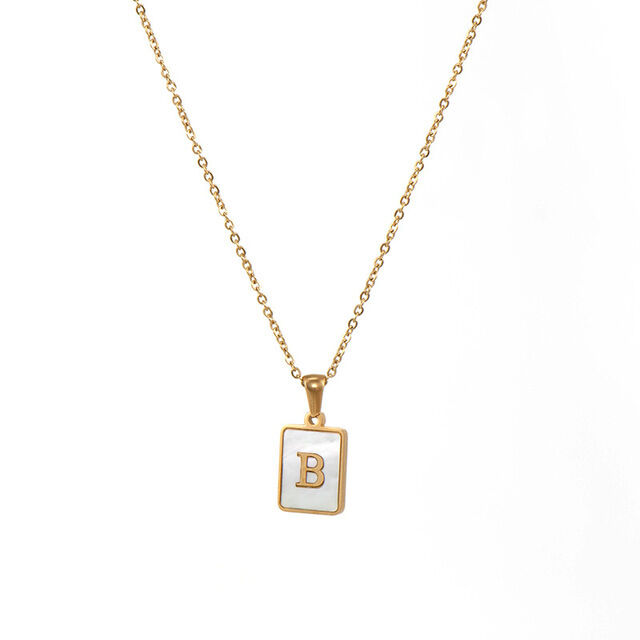1 Stück einfache Halsketten mit Buchstabenanhänger aus Edelstahl im Pendelstil, 18 Karat vergoldet, Muschel-Inlay, für Damen