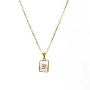 1 Stück einfache Halsketten mit Buchstabenanhänger aus Edelstahl im Pendelstil, 18 Karat vergoldet, Muschel-Inlay, für Damen h5