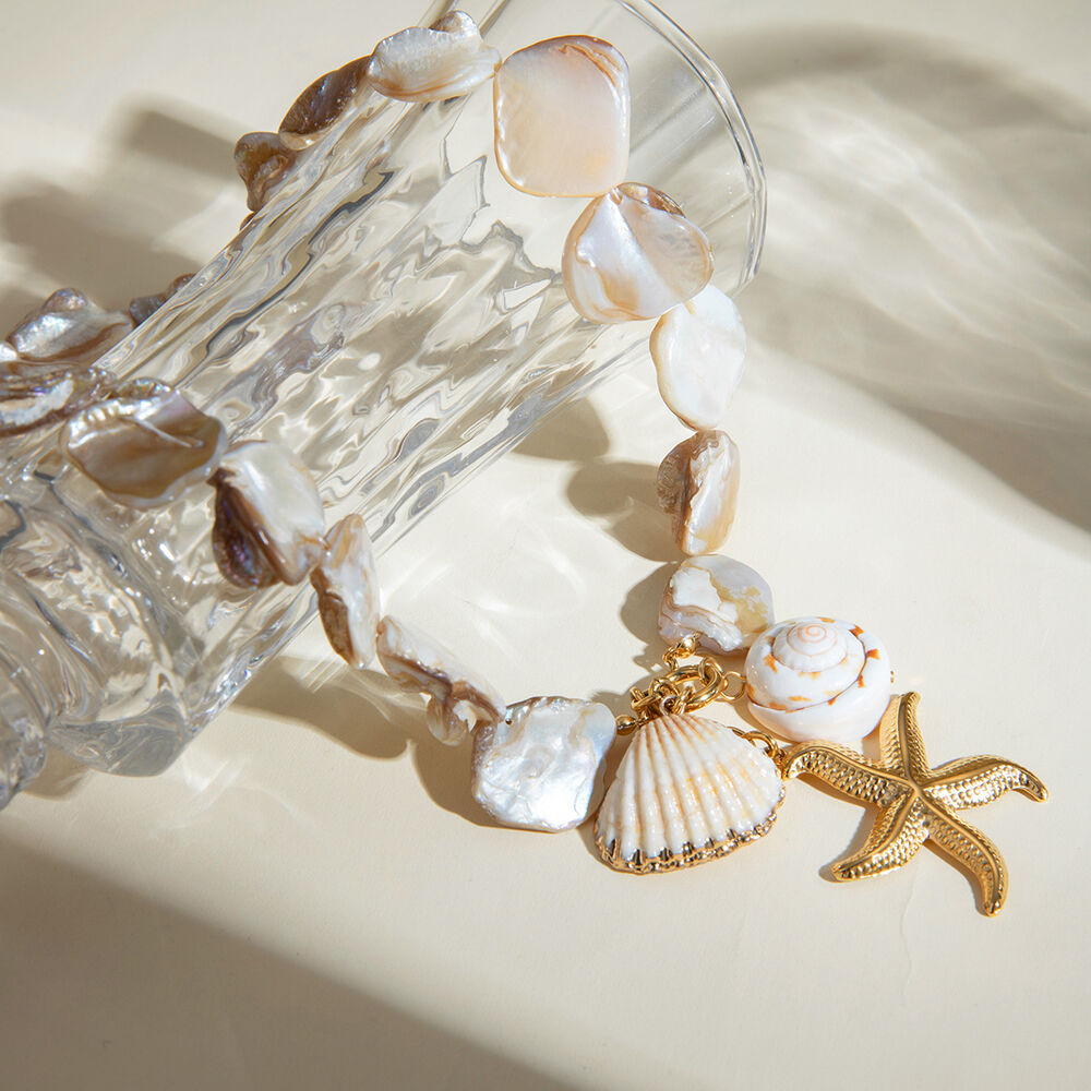 internet new fashion necklace gold stainless steel whole string shell string starfish pearl pendant necklace h5Picture2