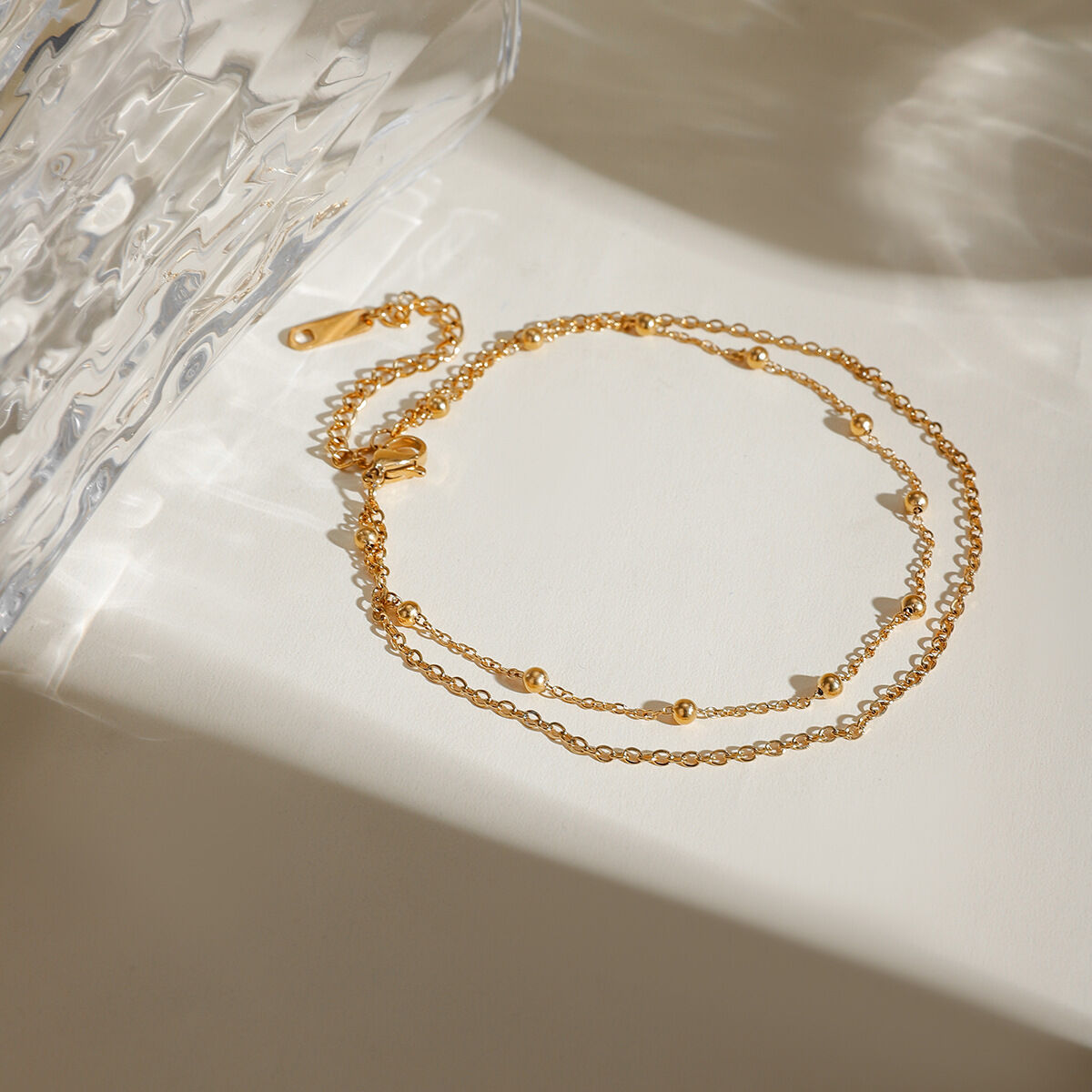  accessories new  niche fashion all-match  gold stainless steel double-layer round bead chain anklet jewelry female h5 Picture2