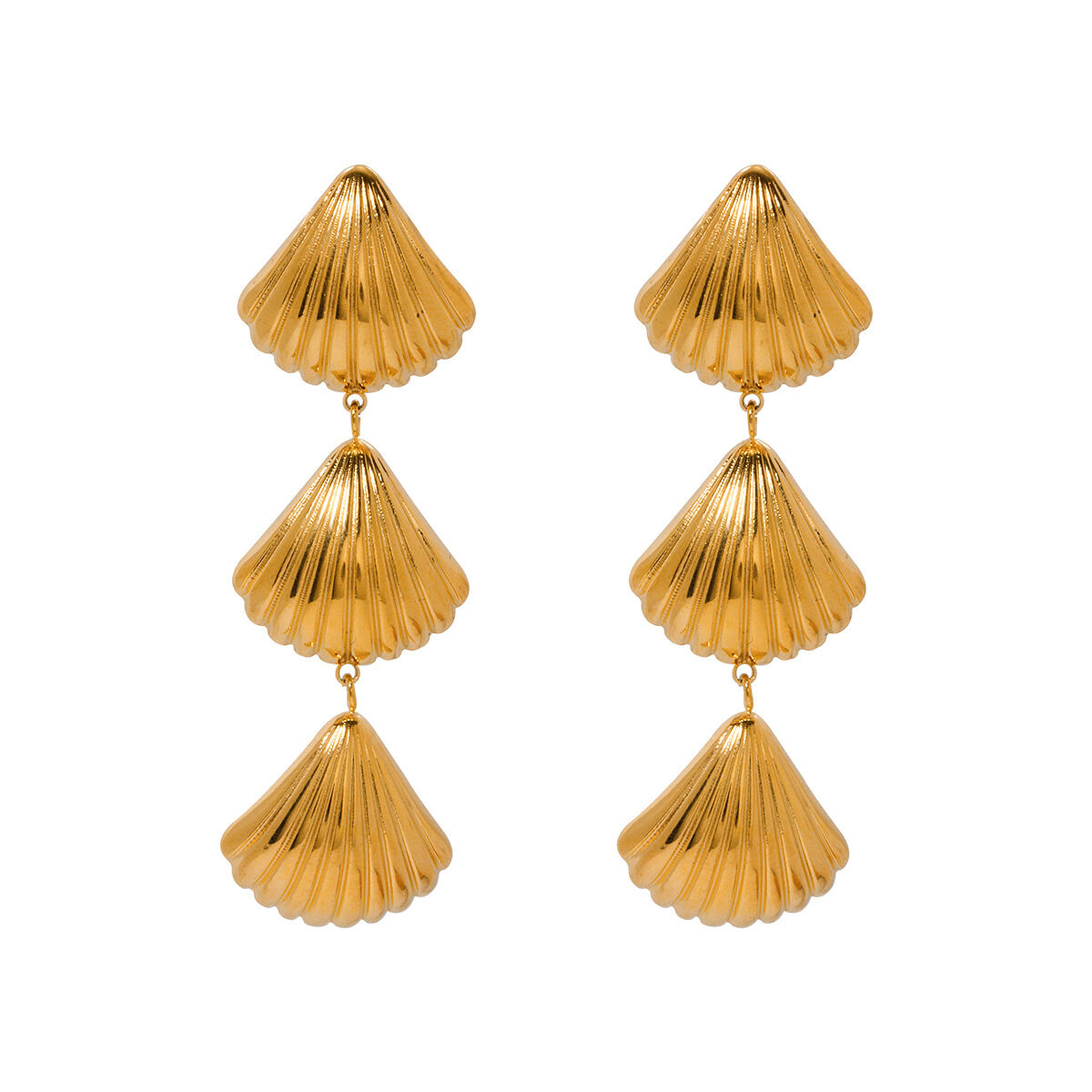 tendenza moda semplice e versatile da donna in acciaio inossidabile dorato con 3 conchiglie orecchini pendenti di alta qualità h5 