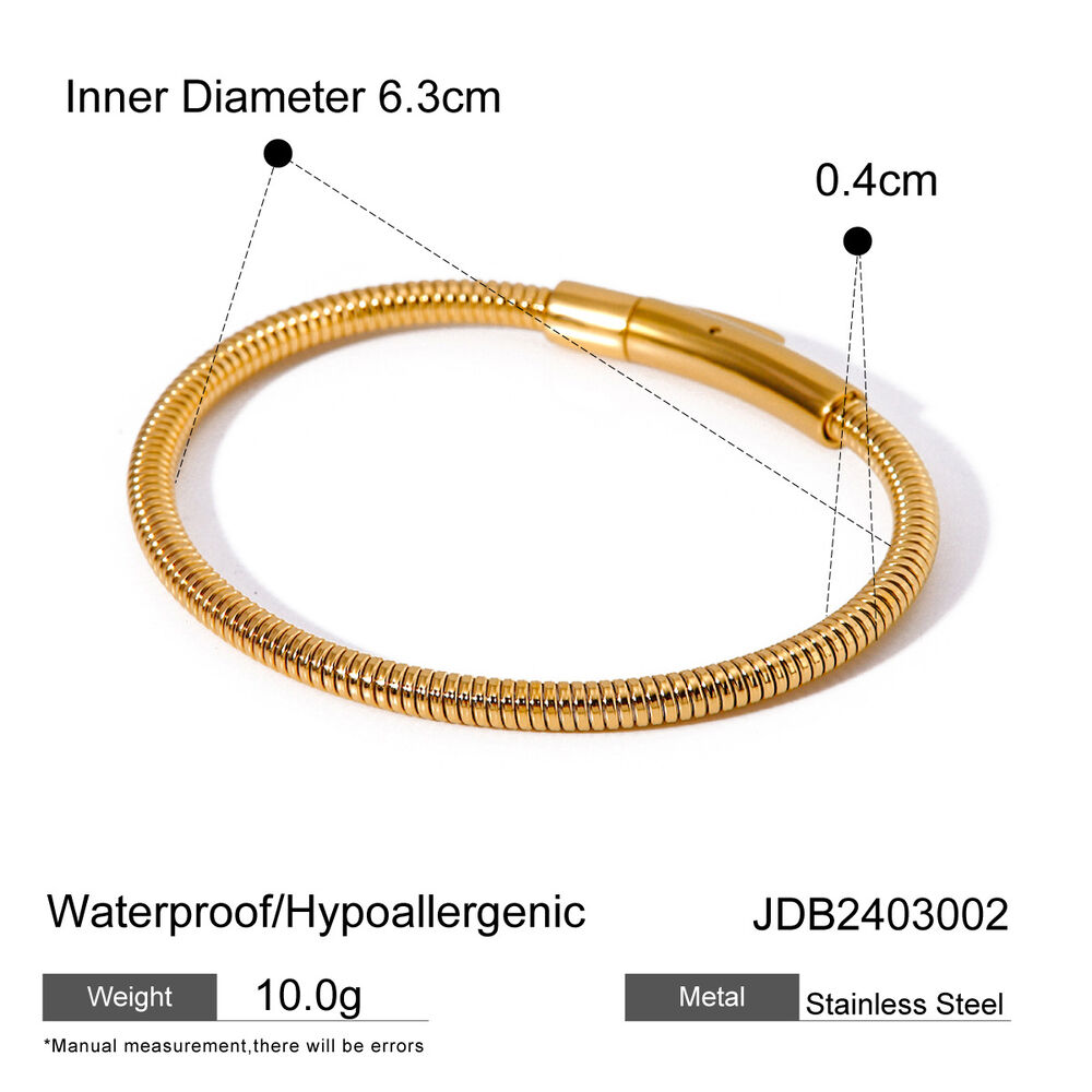 gold stainless steel simple bracelet cold style unique design gold round snake bone chain bracelet h5Picture2