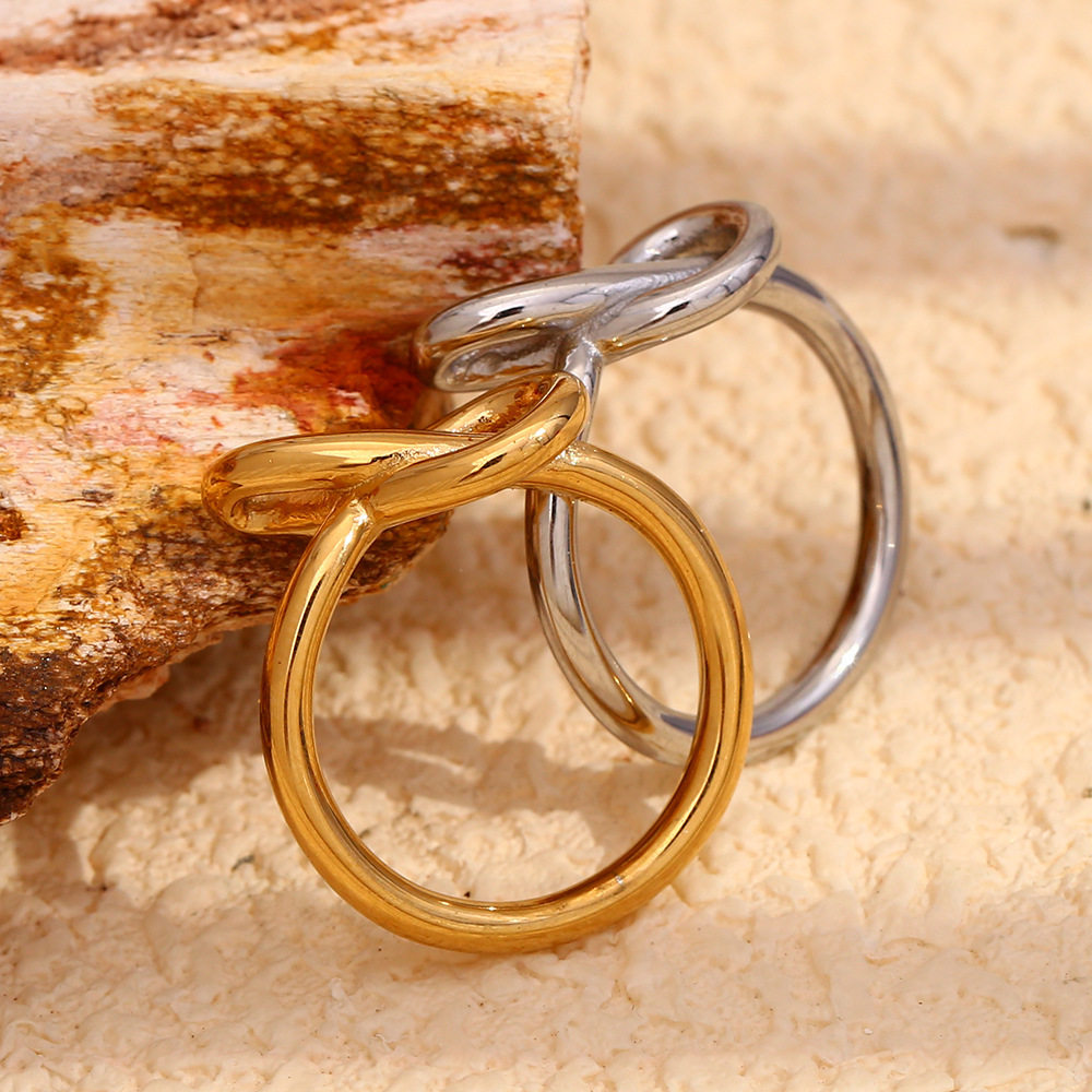 Simple Bow Knot Stainless Steel Waterproof Gold Color Women's Minimalist Rings h5Picture4