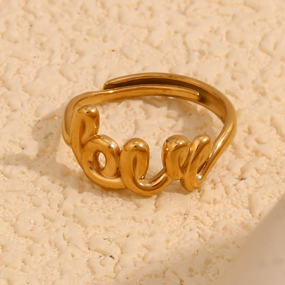 1 Piece Romantic Series Classic Letter Stainless Steel Waterproof Gold Color Women's Adjustable Rings h5Picture4