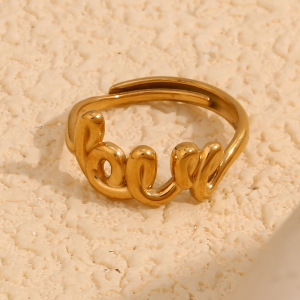 1 Piece Romantic Series Classic Letter Stainless Steel Waterproof Gold Color Women's Adjustable Rings h5 Picture4