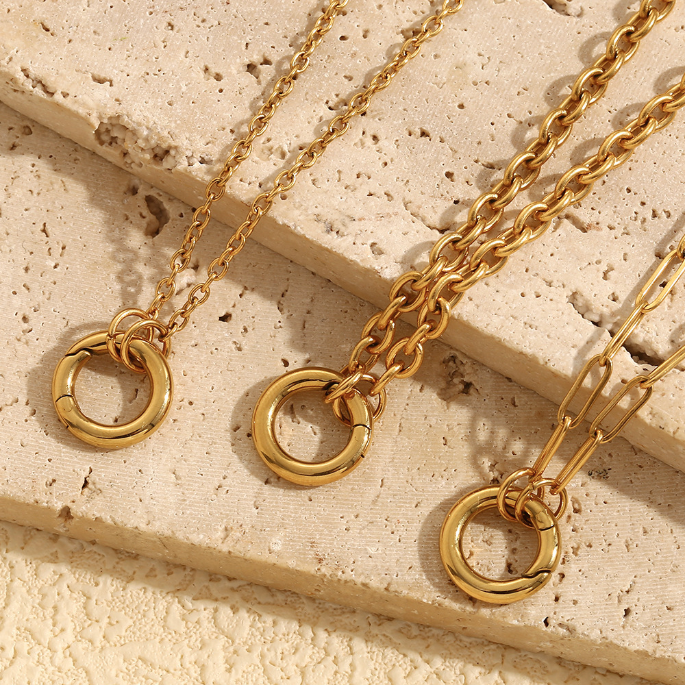 1 Piece Simple Series Daily Solid Color Stainless Steel Waterproof Gold Color Women's Pendant Necklaces h5Picture3