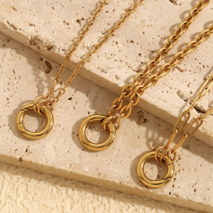 1 Piece Simple Series Daily Solid Color Stainless Steel Waterproof Gold Color Women's Pendant Necklaces h5 Picture3