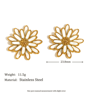 1 Paio Di Orecchini A Bottone Da Donna In Acciaio Inossidabile Color Oro Con Fiori Naturali Della Serie Romantic h5 Immagine6