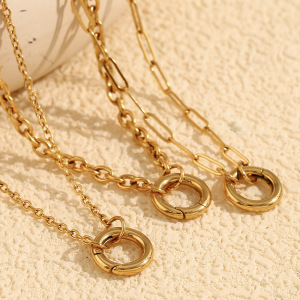 1 Piece Simple Series Daily Solid Color Stainless Steel Waterproof Gold Color Women's Pendant Necklaces h5 Picture4