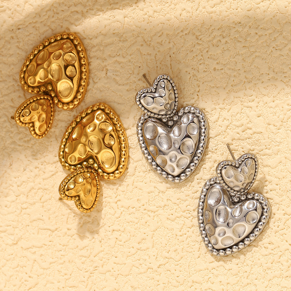 1 Pair Romantic Series Cute Love/Heart Shape Stainless Steel Waterproof Gold Color Women's Drop Earrings h5Picture6