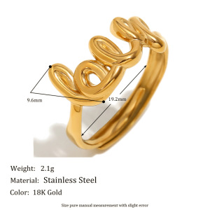 1 Piece Romantic Series Classic Letter Stainless Steel Waterproof Gold Color Women's Adjustable Rings h5 Picture7