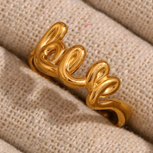 1 Piece Romantic Series Classic Letter Stainless Steel Waterproof Gold Color Women's Adjustable Rings h5 Picture3