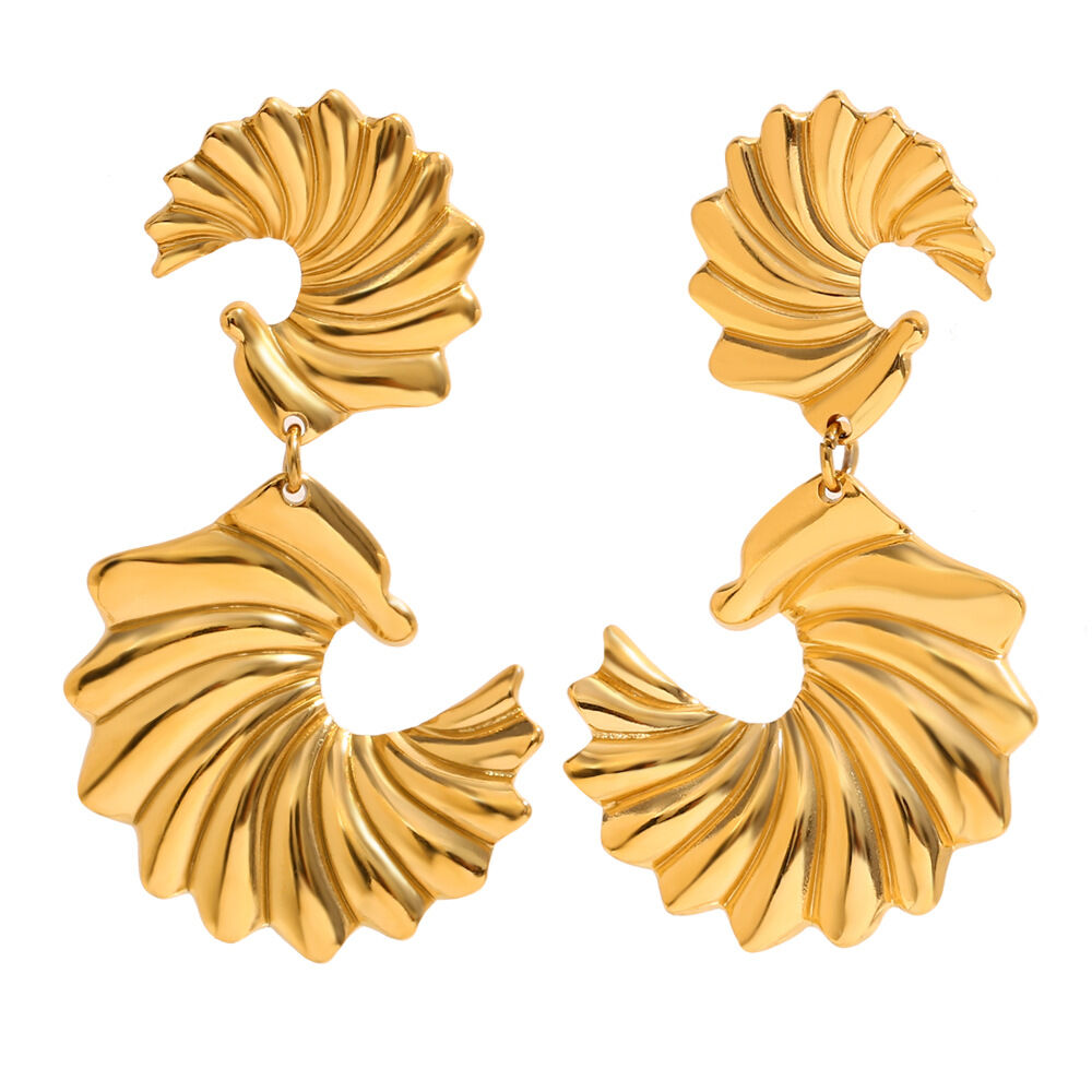 1 paar luxe retro oorbellen van roestvrij staal in effen kleur, waterdicht en goudkleurig, voor dames. h5 