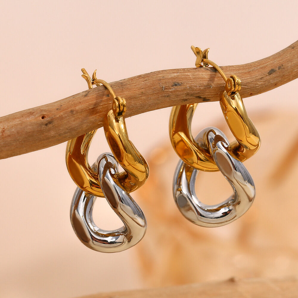 1 Pair Simple Series Elegant Twist Stainless Steel Waterproof   Gold Color  Women's Drop Earrings Picture2