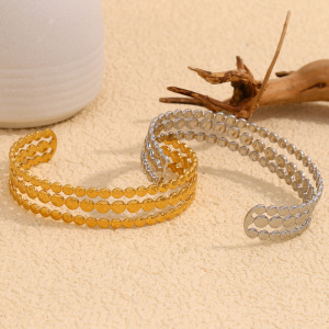 1 Stuk Eenvoudige, Retro Geometrische, Waterdichte, Goudkleurige Damesarmband Van Roestvrij Staal. h5 Afbeelding5