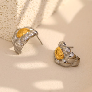 1 Par De Pendientes De Botón De Acero Inoxidable, Resistentes Al Agua, De Color Dorado, Para Mujer, De La Serie Simple Y Moderna. h5 Imagen3